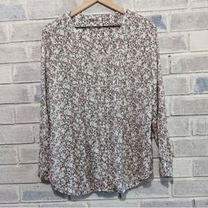 Jane‎ and Delancy floral button down shirt white w/ pink flowers sz M